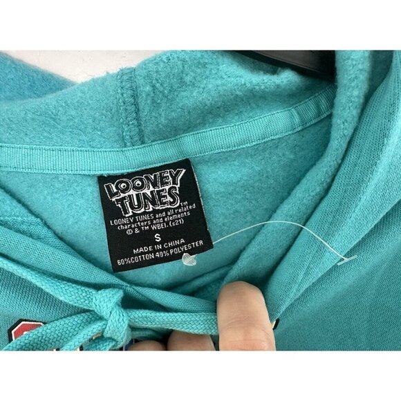 NWOT Looney Tunes Men's Neon Blue/Green Hooded Sweatshirt Size S Anime Influence - Picture 9 of 11